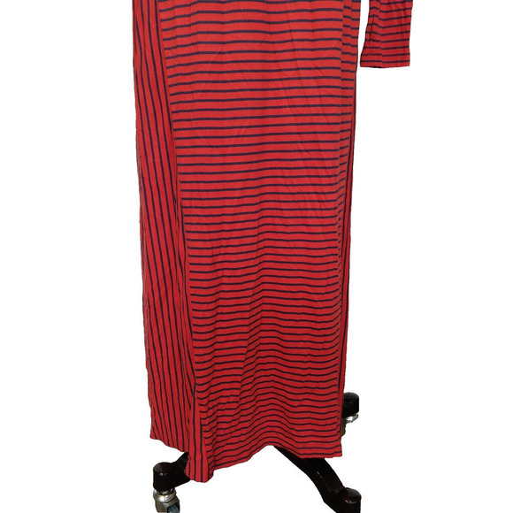 Peruvian Connection Maxi Dress Size S Red Blue Stripe Jersey Knit Cotton Blend - Picture 3 of 7